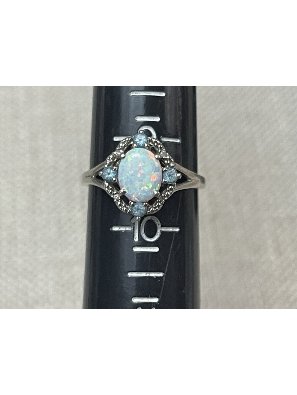 VTG Sterling Silver Opal, Blue Topaz Accent Ring Size 9.25
